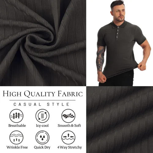 Vista 5 de Muscle - Camisas polo para hombre, ajuste delgado, manga corta, camisas de golf, camisas de ajuste seco, ropa casual y elegante