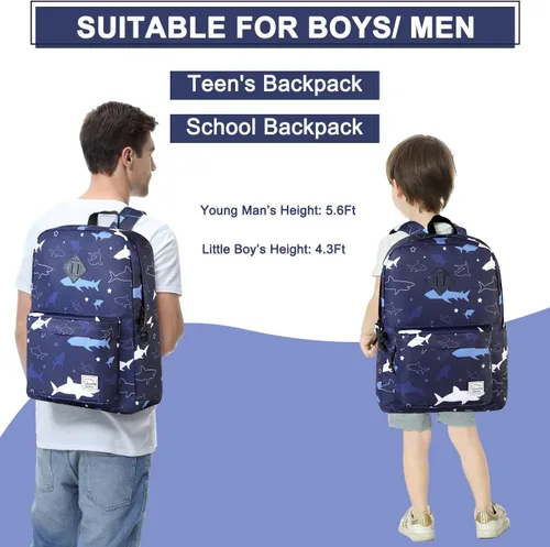 Vista 6 de VASCHY - Mochila ligera resistente al agua, mochila casual para hombres y niños, tiburón