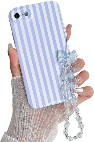 Vista 20 de Bonita funda a rayas para iPhone 6 Plus iPhone 6s Plus con cadena de cuentas, estética suave y delgada, funda protectora de poliuretano