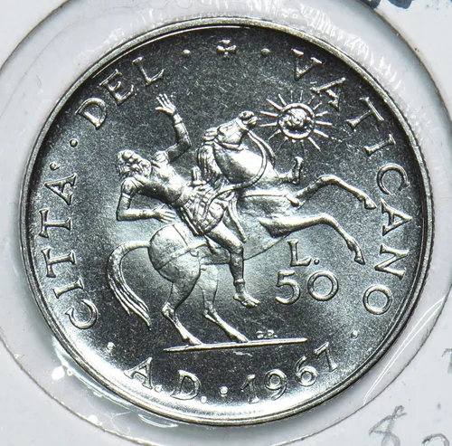 Vista 2 de Collectible Coin Vatican 1967 50 Lire Horse animal Gem BU 198663