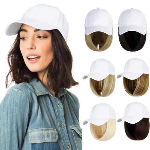 Vista 12 de Gorra de béisbol con extensiones de cabello, peluca ajustable, gorra corta y recta de 14 pulgadas, peluca sintética para mujer, rubio ceniza mezcla