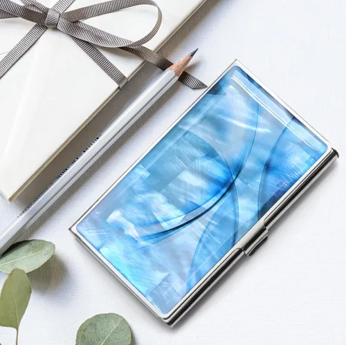 Vista 7 de MADDesign Mother of Pearl Funda para tarjetas de visita, Azul (Abstract Blue), Pequeña, Moderno