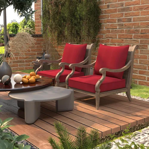 Vista 4 de Cojín para muebles de exterior, cojines para silla de asiento profundo de patio, asiento de espuma, tela Sunbrella, 24 x 24 pulgadas, lona borgoña
