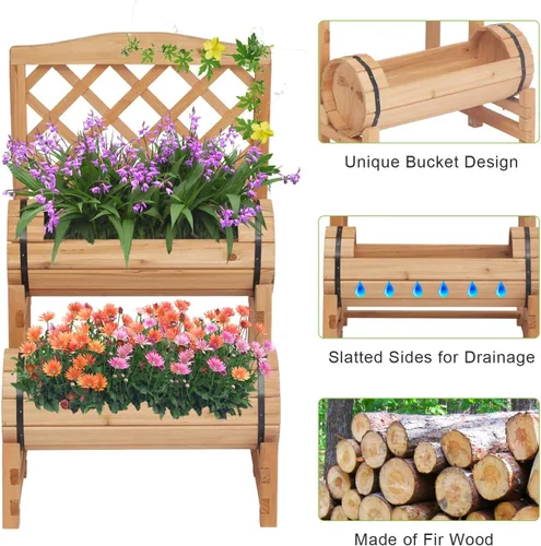 Vista 5 de kinbor Cama de jardín elevada de madera para exteriores, jardinera elevada, maceta con enrejado, cama de jardín elevada para jardinería, verduras