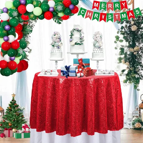 Vista 20 de ShinyBeauty Mantel de lentejuelas rosa intenso, superposición redonda brillante de 120 pulgadas para decoración de bodas, fiestas de cumpleaños