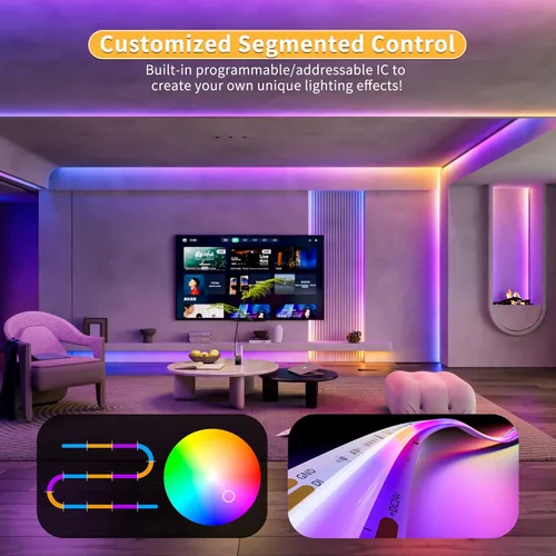 Vista 4 de PAUTIX Luces LED sin puntos, Tiras de Luces LED RGB Smart IC COB Direccionables 16.4ft, Certificadas UL 24V Efectos de Persecución Cinta Flexible
