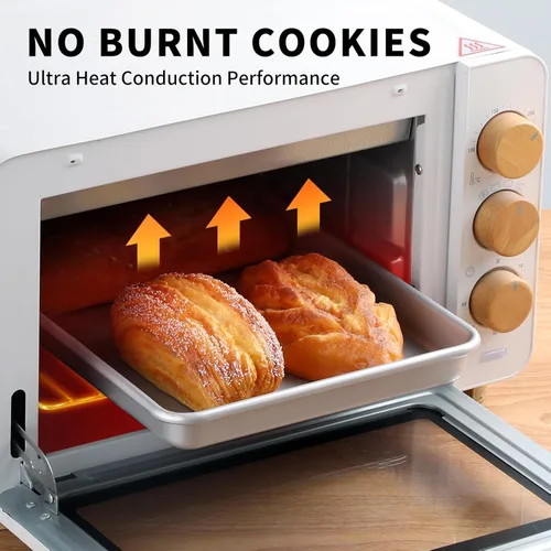 Vista 5 de PACK DE 2 fuentes para horno tostador de Shinsin, bandejas antiadherentes de 9X11, juego de bandejas para galletas 57% más gruesas, aptas