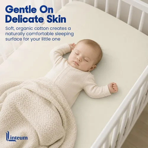 Vista 2 de Linteum Textile - Sábana para cuna de algodón orgánico natural para Pack-N-Play, algodón orgánico de punto transpirable, 1 paquete, 27 x 39 Beige