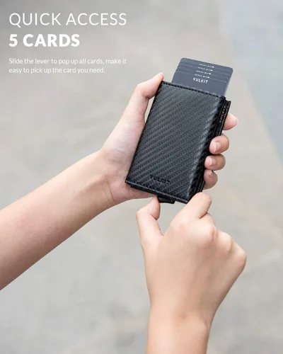 Vista 2 de Cartera plegable de cuero genuino con compartimento para billetes, ventana de identificación y bolsillo para monedas