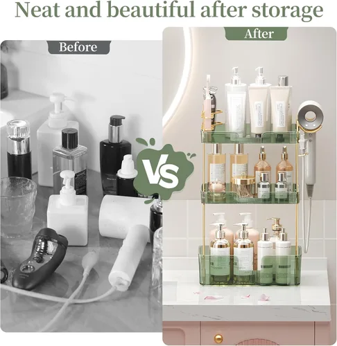 Vista 5 de Organizador de maquillaje de 3 niveles, organizador de baño, bandeja de perfume de maquillaje, organizador de cuidado de la piel, viene con estante