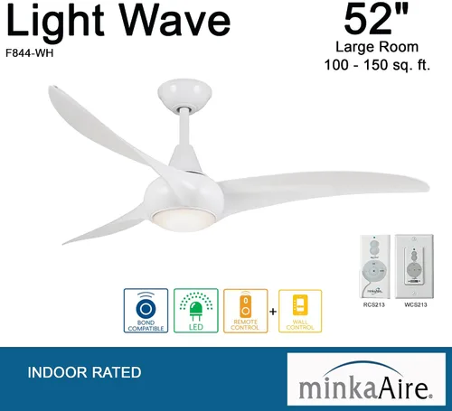 Vista 4 de Minka-Aire Ventilador de techo F844-WH Light Wave de 52 pulgadas, blanco con control remoto y control de pared adicional
