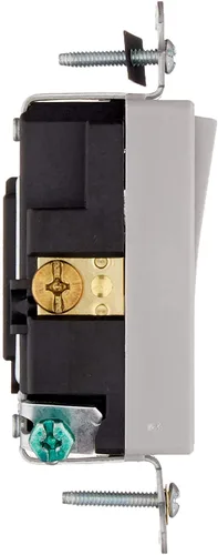 Vista 4 de Leviton Interruptor basculante silencioso de CA de un solo polo Decora Plus de 20 amperios, 120/277 voltios, 5621-2GY, gris
