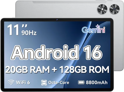 Vista 8 de Tableta Frameflow de 11 pulgadas, tableta Android 16, gris Octa-Core, 20GB RAM + 128GB ROM, 1TB Expandable, 90Hz IPS Touchscreen, 8800mAh, WiFi 6