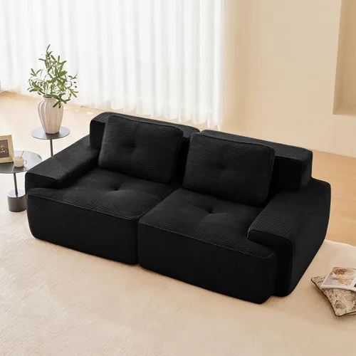 Vista 106 de Sofá moderno comprimido sin armazón de 116", sofás seccionales de 3 plazas para sala de estar, sofá seccional modular de pana verde nube, espuma