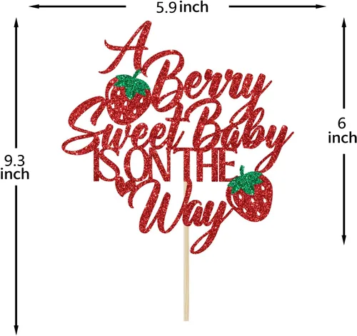 Vista 5 de A Berry Sweet Baby is on the Way - Decoración para tartas, Sweet One Cake Topper, Berry Sweet, decoración de fiesta de baby shower, purpurina roja