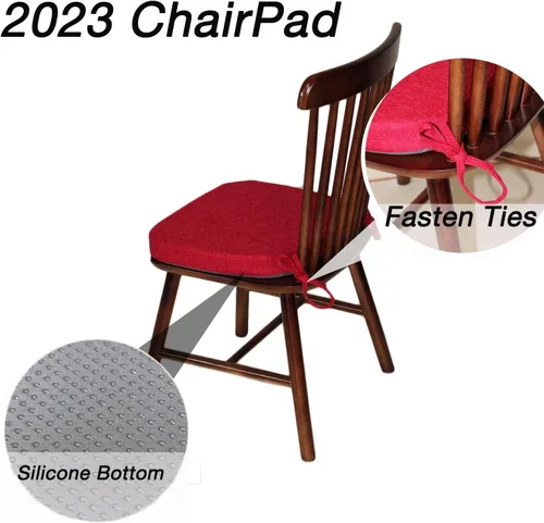 Vista 7 de Cojines para sillas de comedor con lazos, almohadilla gruesa de espuma viscoelástica para asiento de interiores, cojín de comedor con funda lavable