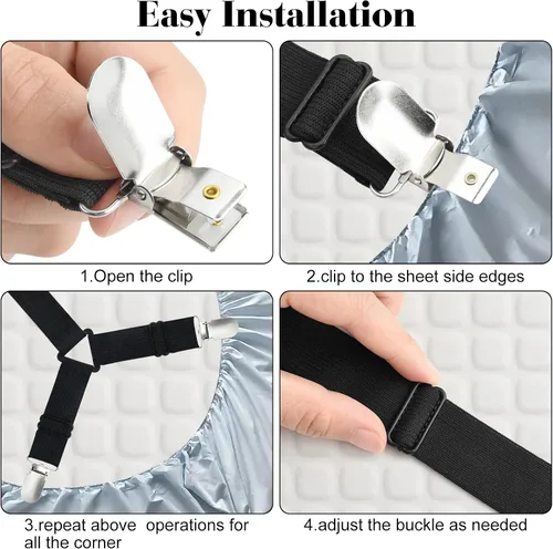 Vista 6 de Morcheiong Correas de sujeción para sábanas ajustables con clips para sábanas para ropa de cama, amarres, juego de 2