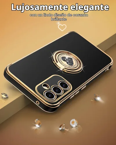 Vista 6 de XYZ Funda para Galaxy A14 5G con soporte y doble anillo, funda de lujo para Samsung A14 5G, color negro