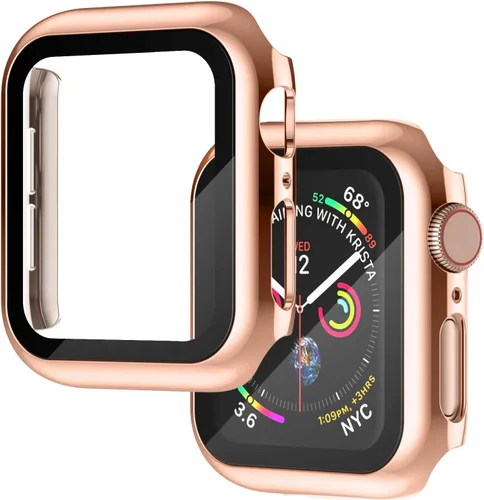 Vista 8 de Adepoy Paquete de 8 fundas con protector de pantalla de vidrio templado compatible con Apple Watch SE3 SE2 SE Series 6/5/4 de 1.575 pulgadas
