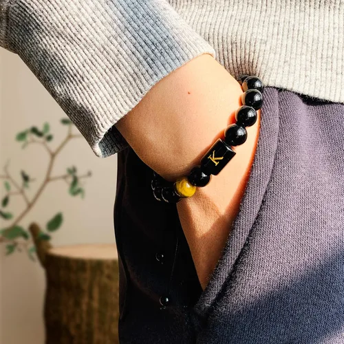 Vista 55 de SUMMER LOVE Regalos para el Día del Padre, pulsera con inicial de piedra de ónix negro de 0.394 pulgadas para hombres, pulsera de cuerda trenzada