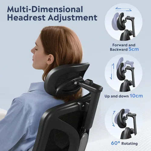 Vista 9 de DEVAISE Silla de oficina grande y alta, silla de escritorio ergonómica reclinable para largas horas, cómoda malla transpirable, reposabrazos Negro