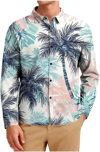 Vista 11 de Camisa hawaiana de manga larga con botones florales tropicales para hombre, camisas de playa con estampado de flores, camisas casuales de viaje