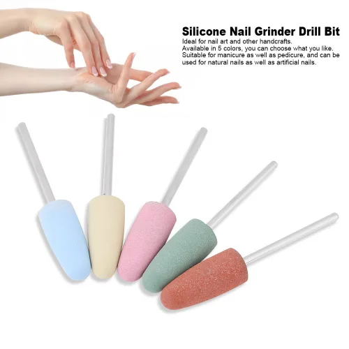 Vista 3 de Dioche Juego de 5 brocas de silicona para cutículas, brocas de lima SafetyNail, herramientas de arte de uñas para uñas de gel acrílico, manicura