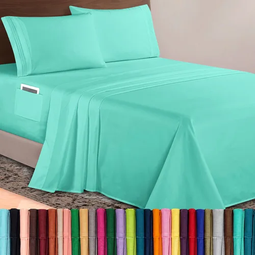 Vista 13 de Elegant Comfort Lujoso juego de sábanas de microfibra de alta calidad 1500 hoteleras bordadas de tres líneas más suaves de 4 piezas, resistente a