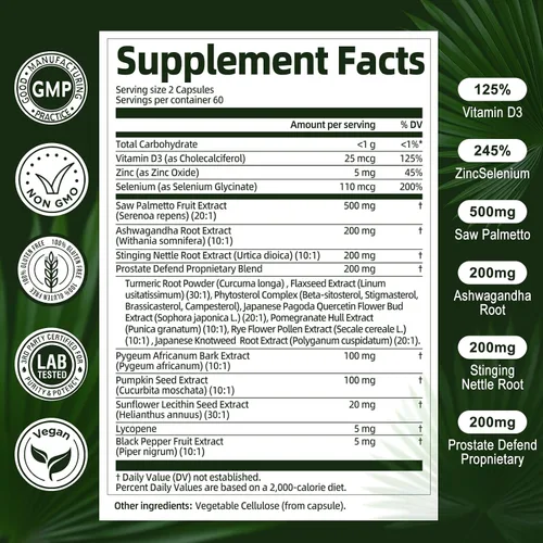 Vista 8 de Totaria Saw Palmetto Orgánico - Suplementos para la Salud de la Próstata para Hombres con Raíz de Ashwagandha, Ortiga, Semilla de Calabaza, Mezcla