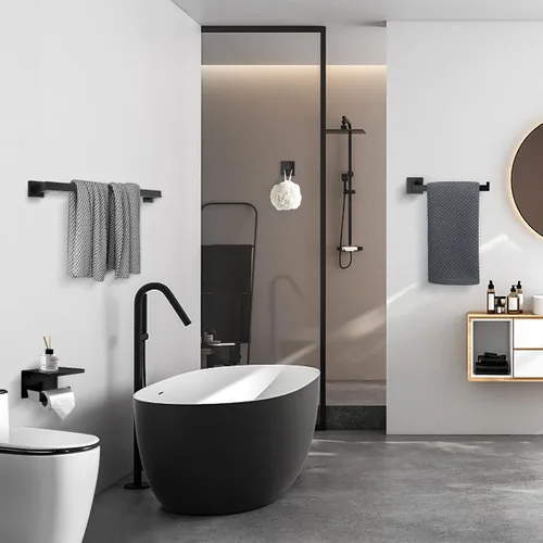 Vista 6 de TURS Juego de accesorios de baño negro de 4 piezas, incluye toallero de 24 pulgadas, soporte para toallas de mano, gancho para toallas, soporte