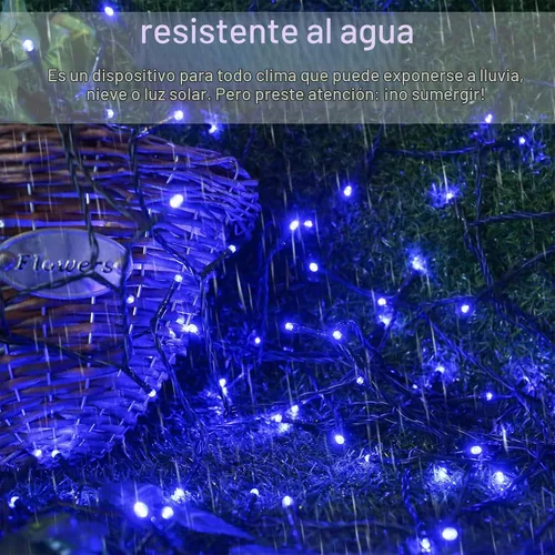 Vista 3 de Guirnalda de luces solares azules impermeables para exteriores, paquete de 2 unidades de 144 pies, 400 LED con 8 modos de impermeabilidad IP44