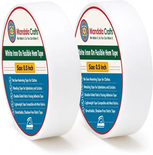 Vista 14 de Mandala Crafts Cinta de dobladillo fusible negra de 1/2 pulgada de 54 yardas, doble cara, sin coser, para planchar, para pantalones, cortinas y ropa