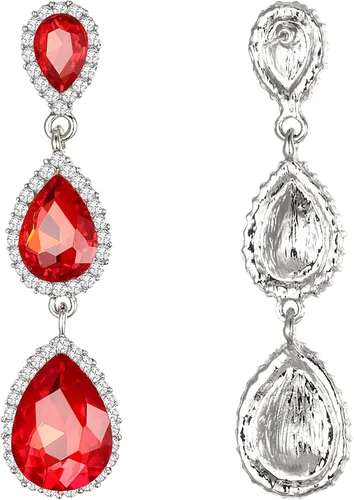 Vista 13 de EleQueen Pendientes de cristal austriaco en tono dorado para mujer, forma de pera de 2.5 pulgadas, color esmeralda
