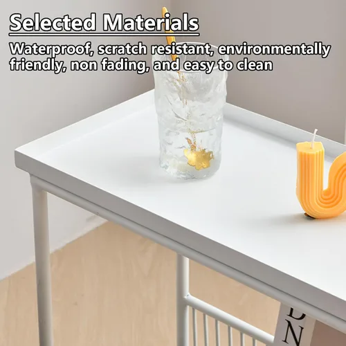 Vista 6 de Mesa de Café Creativa Mesa Auxiliar Salón Pequeño Sofá Mini Mesa de Centro Dormitorio Cabecera Sencilla Doble Estante Mesa Móvil para Espacios Blanco