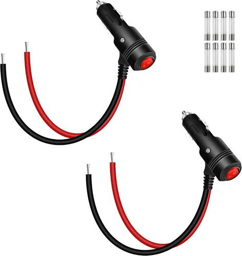 Vista 10 de Adaptador de enchufe de encendedor de cigarrillos de 12 V, 24 V, 16 AWG, resistente, 15 A, repuesto macho a cable desnudo con interruptor