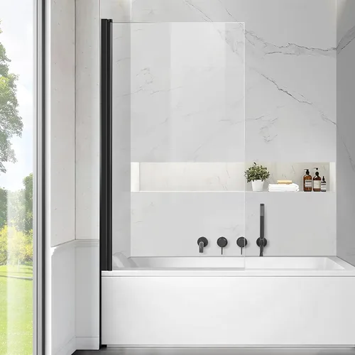 Vista 10 de Puerta corrediza de doble oscilación para bañera, puertas de ducha de vidrio templado sin marco de 22-36 x 55 pulgadas, panel de pantalla de baño