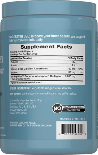 Vista 2 de NeoCell Péptidos de Colágeno de Ganado Alimentado con Pasto 400 Cápsulas Biopéptidos Tipos I y III con Vitamina C Fórmula de Absorción