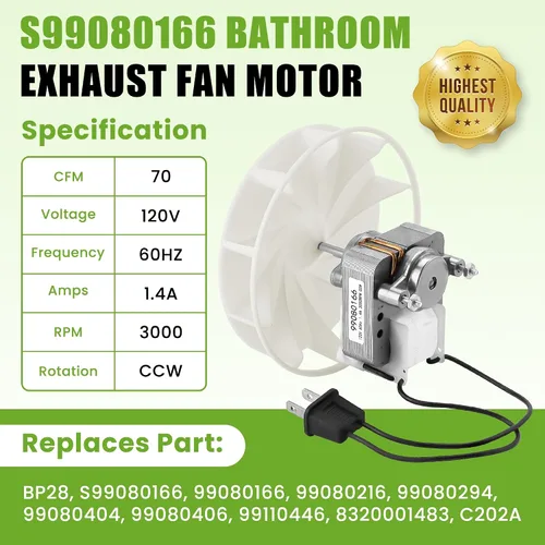 Vista 4 de AMI PARTS S99080166 BP28 Motor de ventilador de baño de repuesto para Bro-an Nu-Tone 655 657 658 679 Motor de ventilador de baño 70CFM 120V 60Hz 1.4