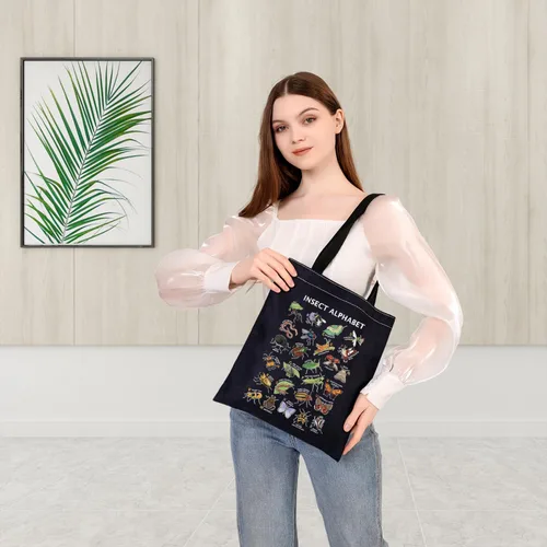 Vista 6 de BDPWSS Bolsa de mano con alfabeto de insectos - Regalo para amantes de insectos y escarabajos - Entomología y amante de la naturaleza