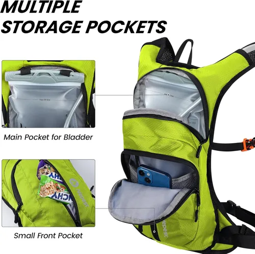 Vista 2 de Nepest Hydration Pack Backpack for Women & Men, Lightweight Water Backpack with 2L Water Bladder for Hiking Cycling Running Biking Verde