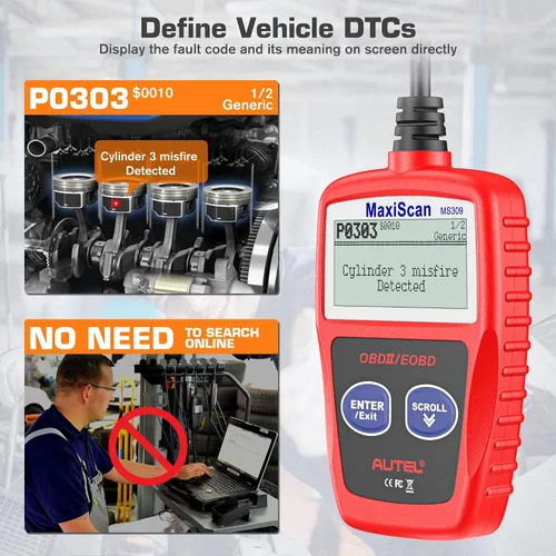 Vista 5 de Autel MaxiScan MS309 Can OBD-II Escáner de código de diagnóstico