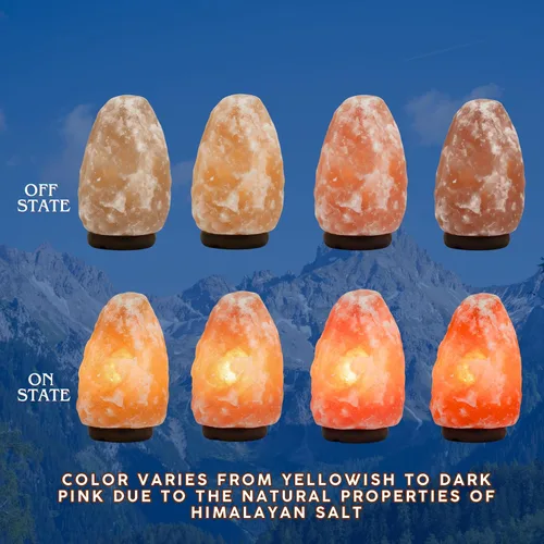 Vista 3 de Lámpara de sal del Himalaya de 7 pulgadas con cable de atenuación - Luz nocturna de cristal natural, base de madera clásica auténtica de Pakistán
