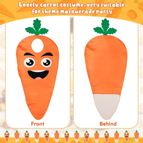 Vista 4 de Jecery Disfraz de zanahoria para adultos de Halloween, 2 piezas, para hombres y mujeres, divertido disfraz de frutas y verduras, verde, naranja