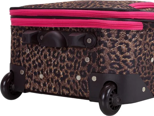 Vista 4 de Rockland Jungle Softside Juego de maletas verticales, Pink Leopard), F125-PINKLEOPARD