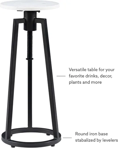Vista 10 de Powell Muriel - Mesa de bebida con tapa de mármol blanco con estilo industrial, base de altura ajustable de metal negro
