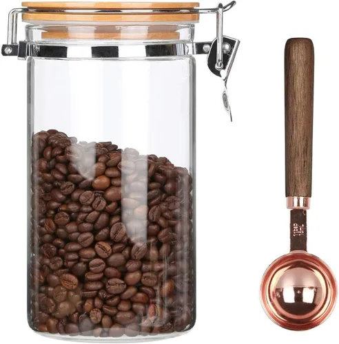 Vista 8 de Tarros de vidrio de borosilicato transparente con abrazadera de bloqueo hermético, tapas de bambú para cocina, sin BPA