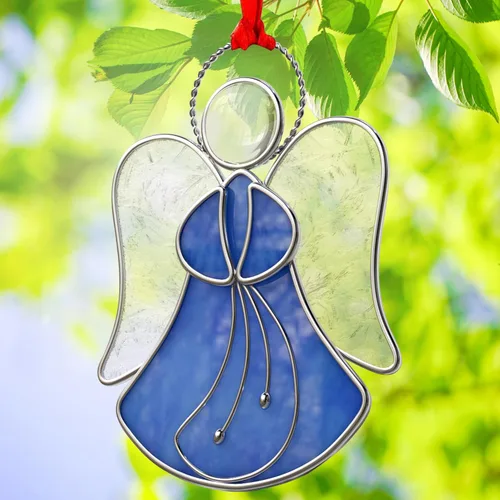 Vista 3 de Atrapasoles de Vidrio Emplomado para Ventanas Colgantes de Ángel Azul Adorno Personalizado de Metal Regalos Decorativos para Mamá Abuela Amiga