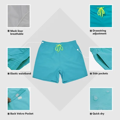 Vista 5 de SILKWORLD Traje de baño para hombre, pantalones cortos de playa de secado rápido con bolsillos