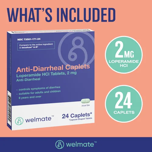 Vista 5 de WELMATE - Cápsulas Antidiarreicas (24 Cápsulas) - Clorhidrato de Loperamida 2 mg - Alivio de los Síntomas de la Diarrea - Alivio del Malestar
