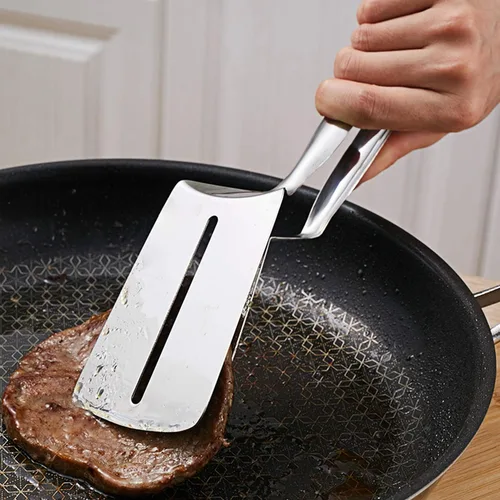 Vista 7 de AOOSY Pinzas para carne 304, pinza de cocción 3 en 1, espátula de doble cara, 10 pulgadas, multifuncional, de acero inoxidable, para alimentos